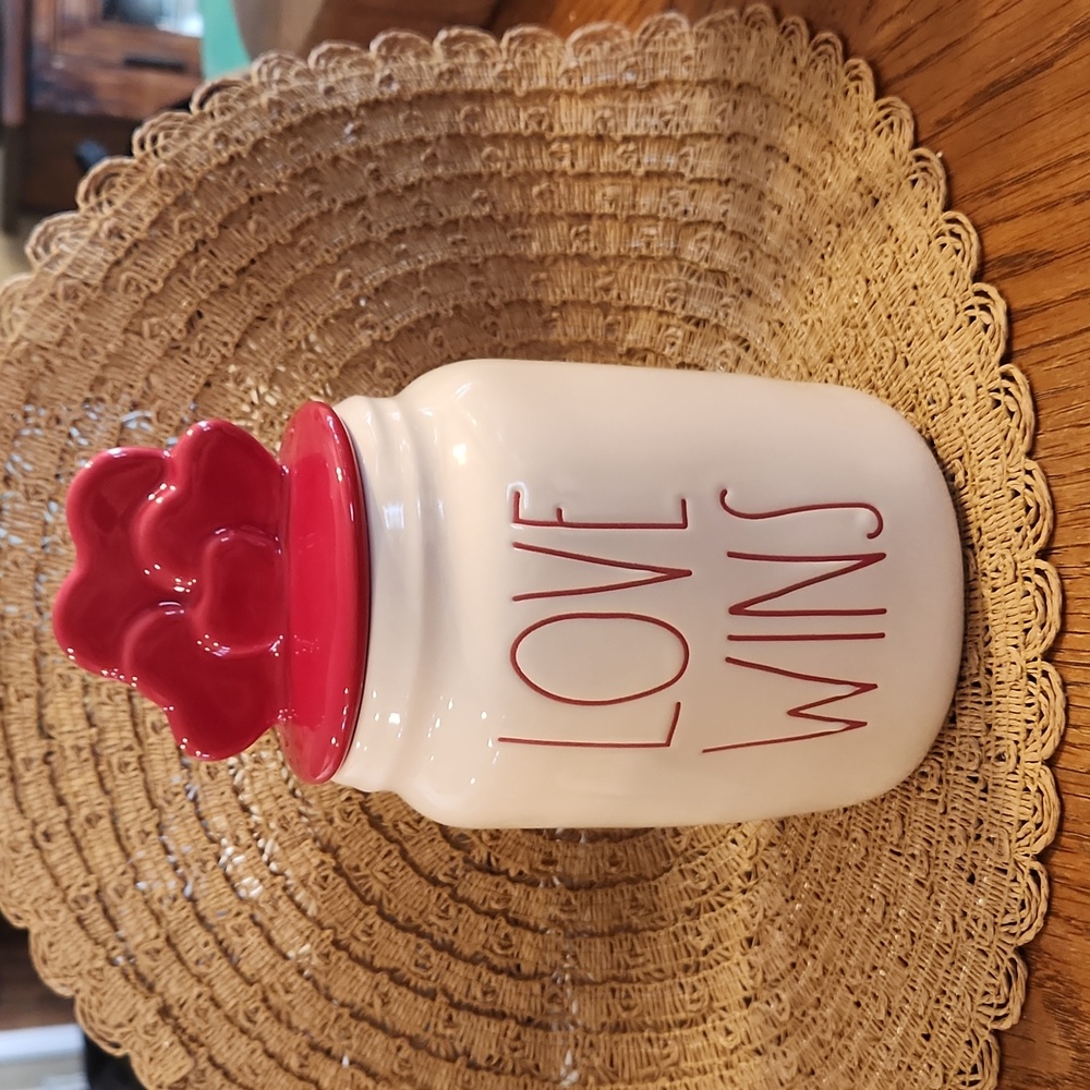 RAE DUNN "Love Wins" Ceramic Canister w/Lid
